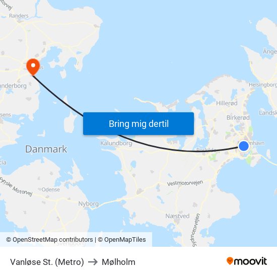 Vanløse St. (Metro) to Mølholm map