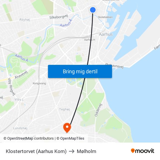 Klostertorvet (Aarhus Kom) to Mølholm map