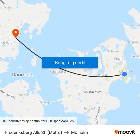 Frederiksberg Allé St. (Metro) to Mølholm map