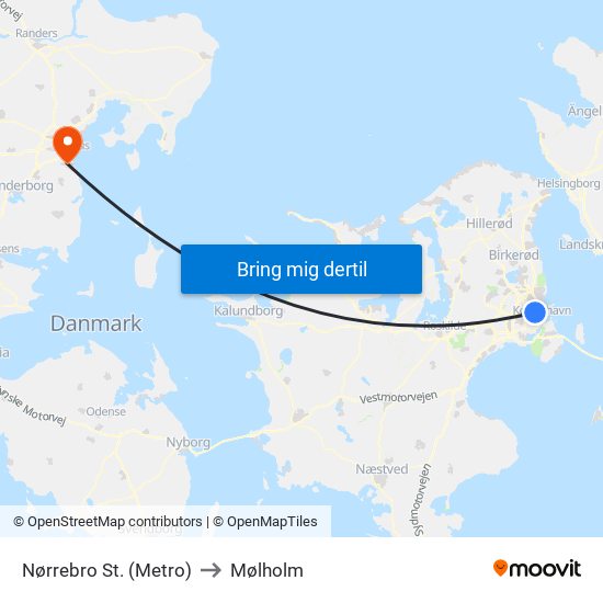 Nørrebro St. (Metro) to Mølholm map