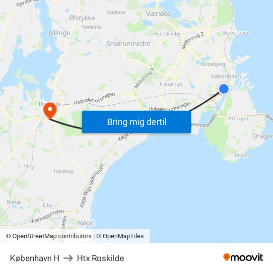 København H to Htx Roskilde map