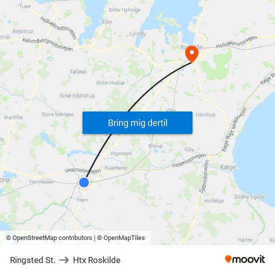 Ringsted St. to Htx Roskilde map