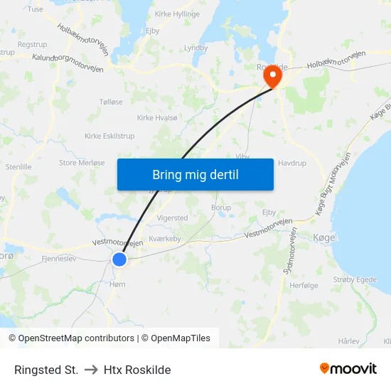 Ringsted St. to Htx Roskilde map