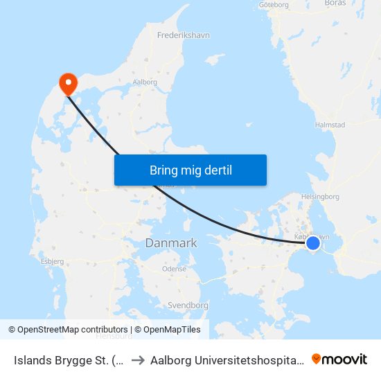 Islands Brygge St. (Metro) to Aalborg Universitetshospital Thisted map