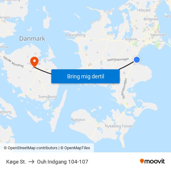 Køge St. to Ouh Indgang 104-107 map