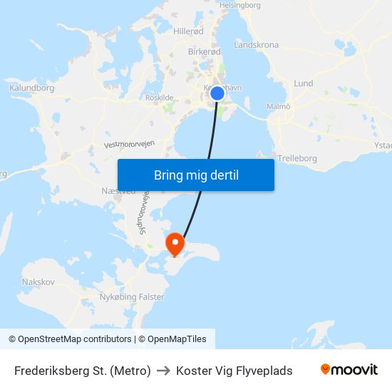 Frederiksberg St. (Metro) to Koster Vig Flyveplads map