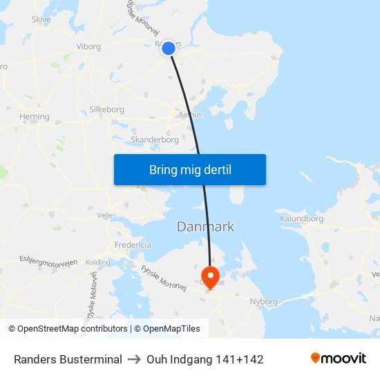 Randers Busterminal to Ouh Indgang 141+142 map