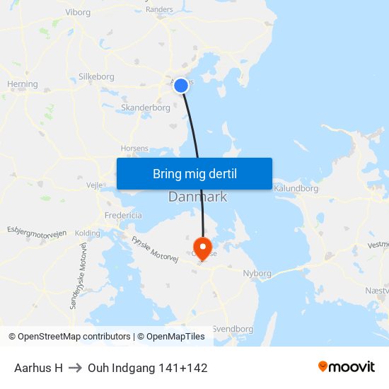 Aarhus H to Ouh Indgang 141+142 map