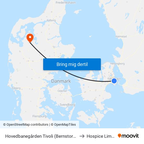 Hovedbanegården Tivoli (Bernstorffsgade) to Hospice Limfjord map