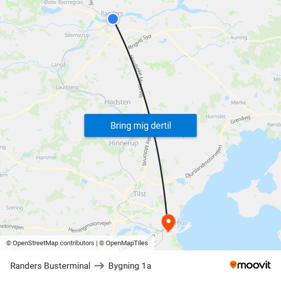 Randers Busterminal to Bygning 1a map