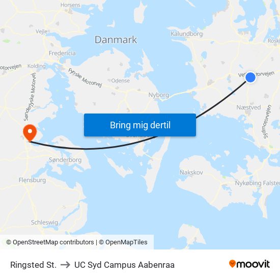Ringsted St. to UC Syd Campus Aabenraa map