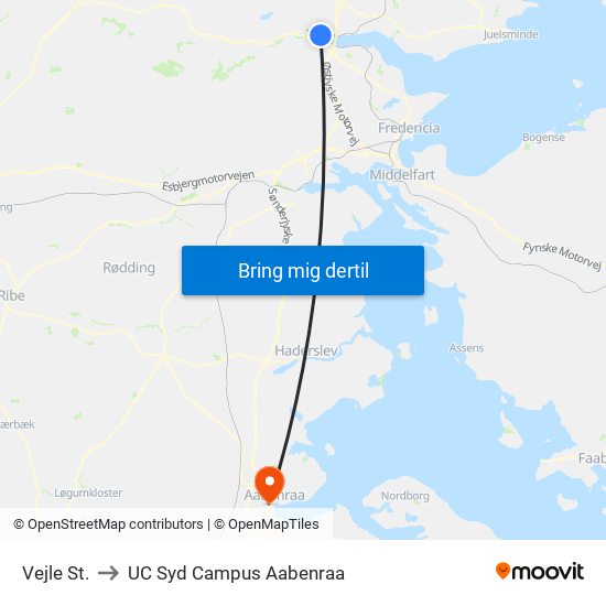 Vejle St. to UC Syd Campus Aabenraa map