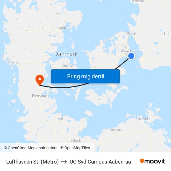 Lufthavnen St. (Metro) to UC Syd Campus Aabenraa map