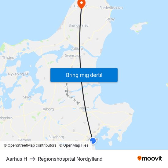 Aarhus H to Regionshospital Nordjylland map