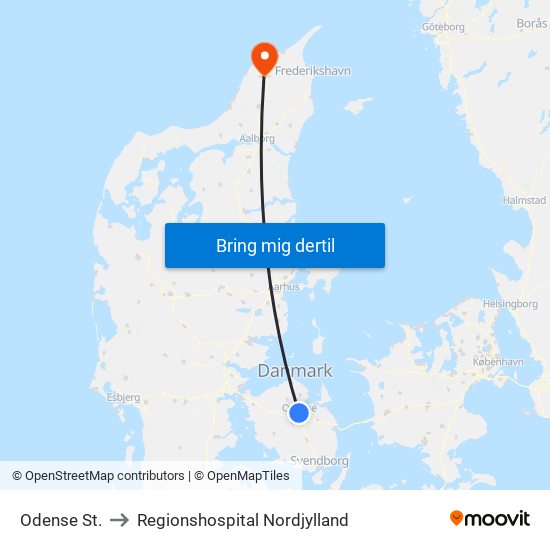 Odense St. to Regionshospital Nordjylland map