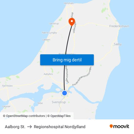 Aalborg St. to Regionshospital Nordjylland map