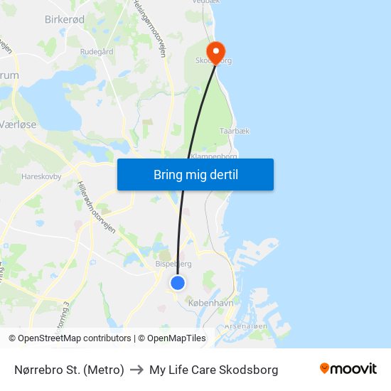 Nørrebro St. (Metro) to My Life Care Skodsborg map