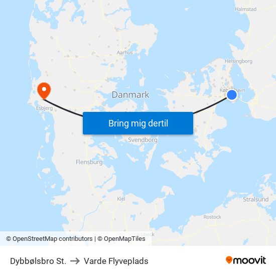 Dybbølsbro St. to Varde Flyveplads map