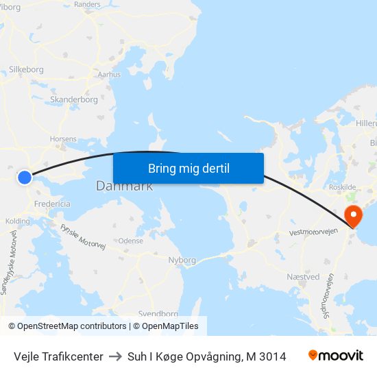 Vejle Trafikcenter to Suh I Køge Opvågning, M 3014 map