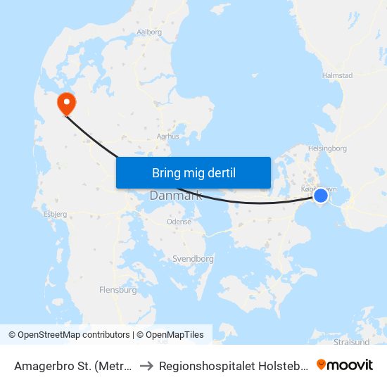 Amagerbro St. (Metro) to Regionshospitalet Holstebro map