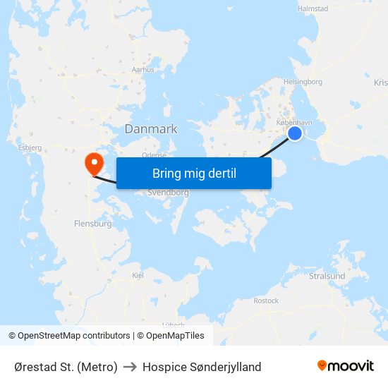Ørestad St. (Metro) to Hospice Sønderjylland map