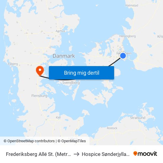 Frederiksberg Allé St. (Metro) to Hospice Sønderjylland map