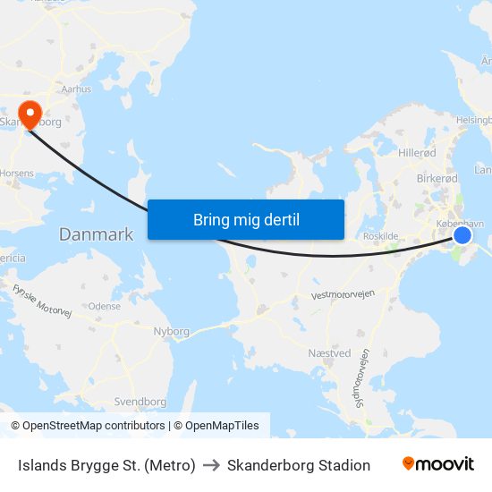 Islands Brygge St. (Metro) to Skanderborg Stadion map