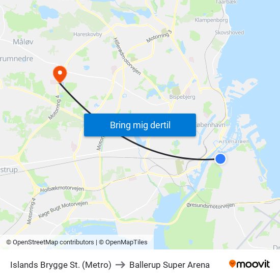 Islands Brygge St. (Metro) to Ballerup Super Arena map