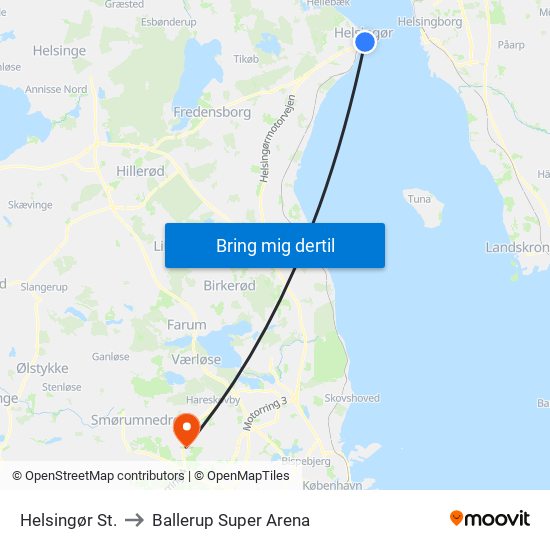 Helsingør St. to Ballerup Super Arena map