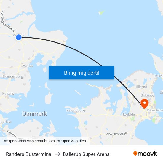 Randers Busterminal to Ballerup Super Arena map