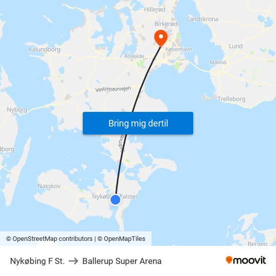 Nykøbing F St. to Ballerup Super Arena map