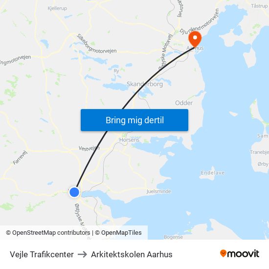 Vejle Trafikcenter to Arkitektskolen Aarhus map