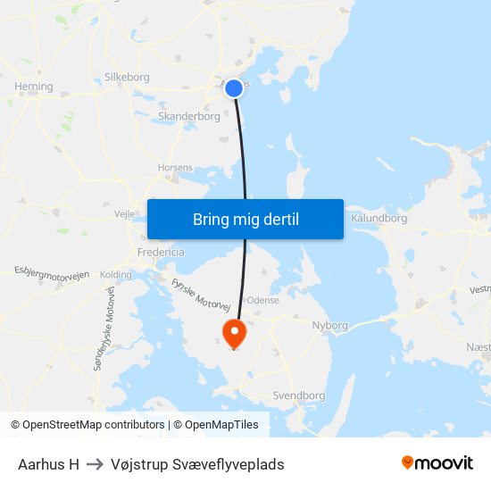 Aarhus H to Vøjstrup Svæveflyveplads map