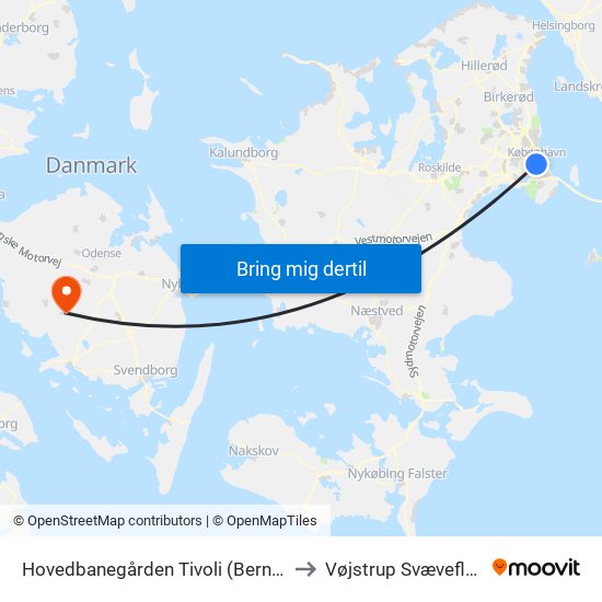 Hovedbanegården Tivoli (Bernstorffsgade) to Vøjstrup Svæveflyveplads map