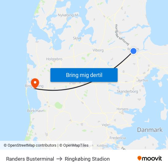 Randers Busterminal to Ringkøbing Stadion map