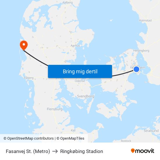 Fasanvej St. (Metro) to Ringkøbing Stadion map