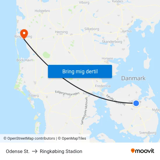 Odense St. to Ringkøbing Stadion map