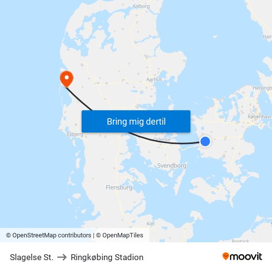 Slagelse St. to Ringkøbing Stadion map