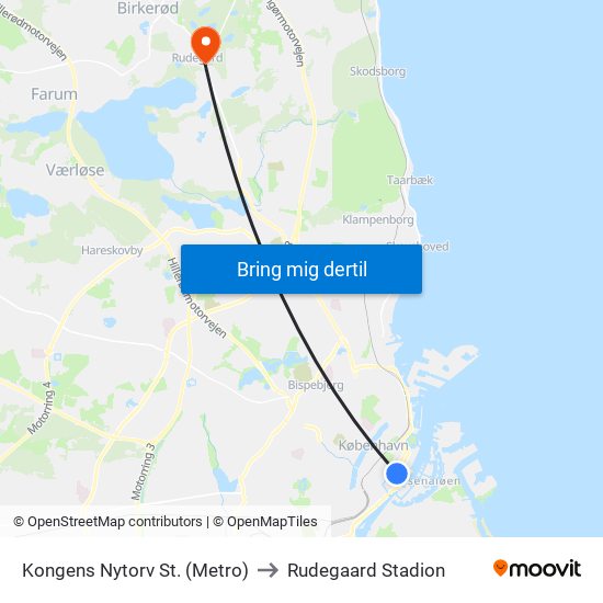Kongens Nytorv St. (Metro) to Rudegaard Stadion map