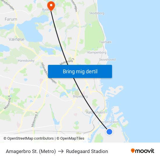 Amagerbro St. (Metro) to Rudegaard Stadion map