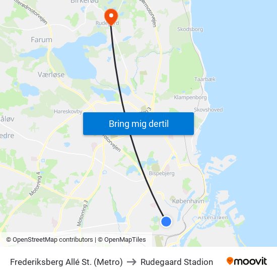 Frederiksberg Allé St. (Metro) to Rudegaard Stadion map