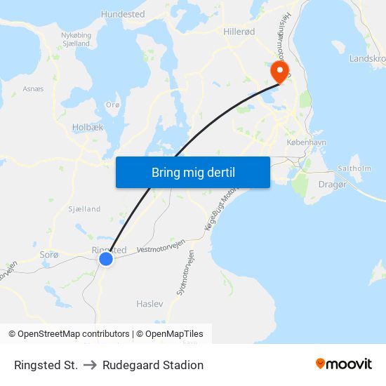 Ringsted St. to Rudegaard Stadion map