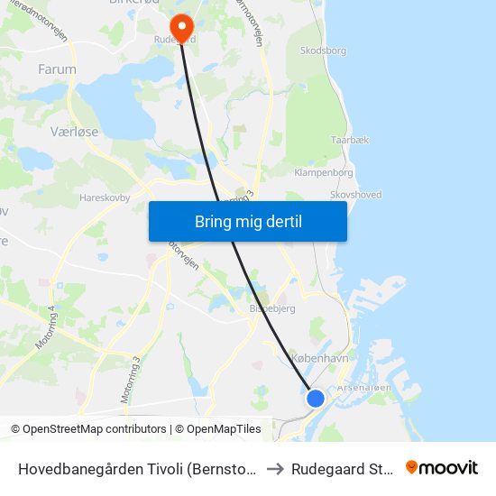 Hovedbanegården Tivoli (Bernstorffsgade) to Rudegaard Stadion map