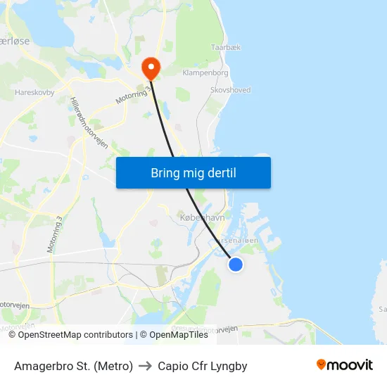 Amagerbro St. (Metro) to Capio Cfr Lyngby map