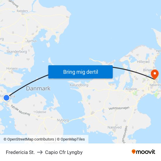 Fredericia St. to Capio Cfr Lyngby map