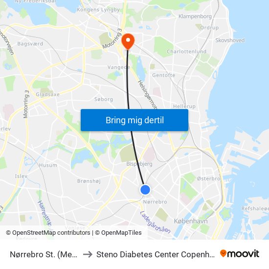 Nørrebro St. (Metro) to Steno Diabetes Center Copenhagen map