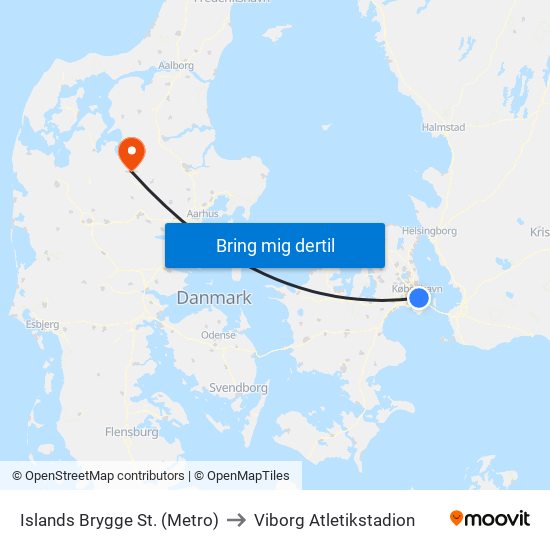 Islands Brygge St. (Metro) to Viborg Atletikstadion map