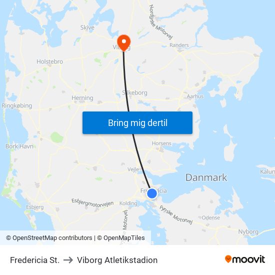 Fredericia St. to Viborg Atletikstadion map