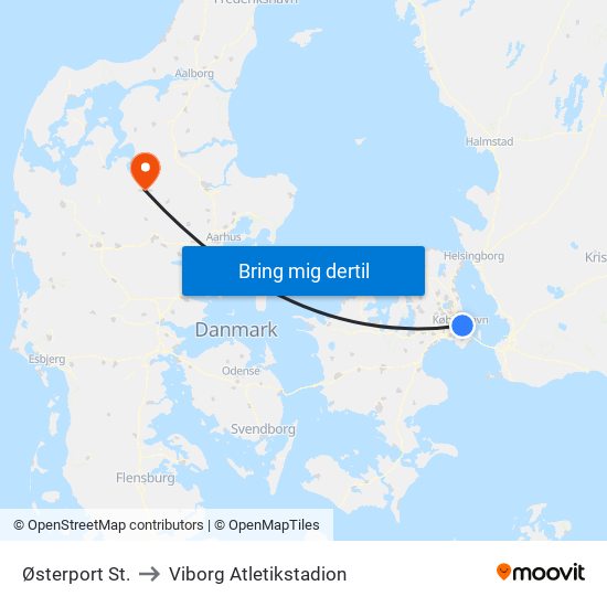 Østerport St. to Viborg Atletikstadion map