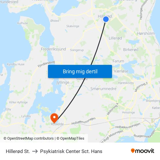 Hillerød St. to Psykiatrisk Center Sct. Hans map